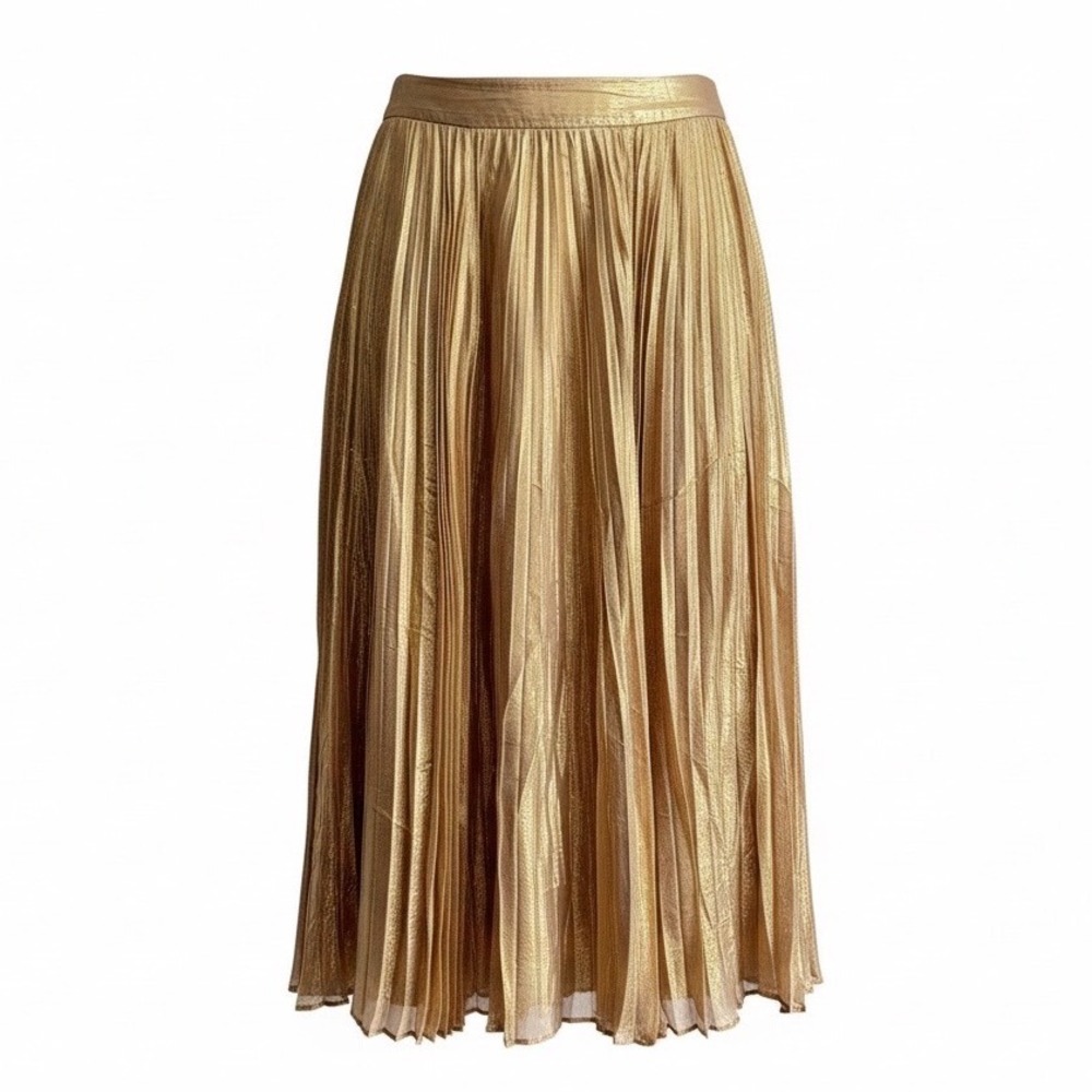Kate Spade New York Metallic Gold Pleated Midi Skirt the Rules 14 Quiet Luxury